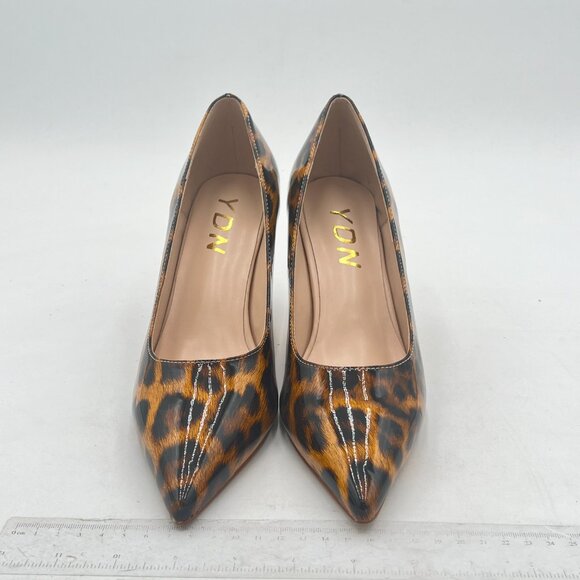 YDN Leopard Print Pointed Toe Stilettos Heel Pumps Slip on Slide Dress Shoes - Picture 3 of 8